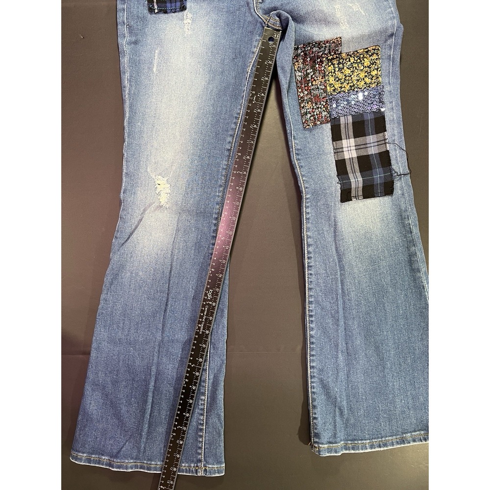 Vintage Allen B Allen Schwartz Jeans Womens 10 Below Waist Curvy Bootcut Patches - Picture 5 of 9
